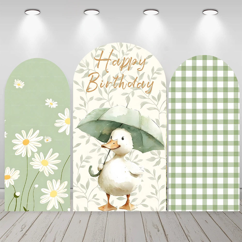 Cartoon big white goose bow arch background customizable baby one-year-old babyshower decorativebackground double-sided printing