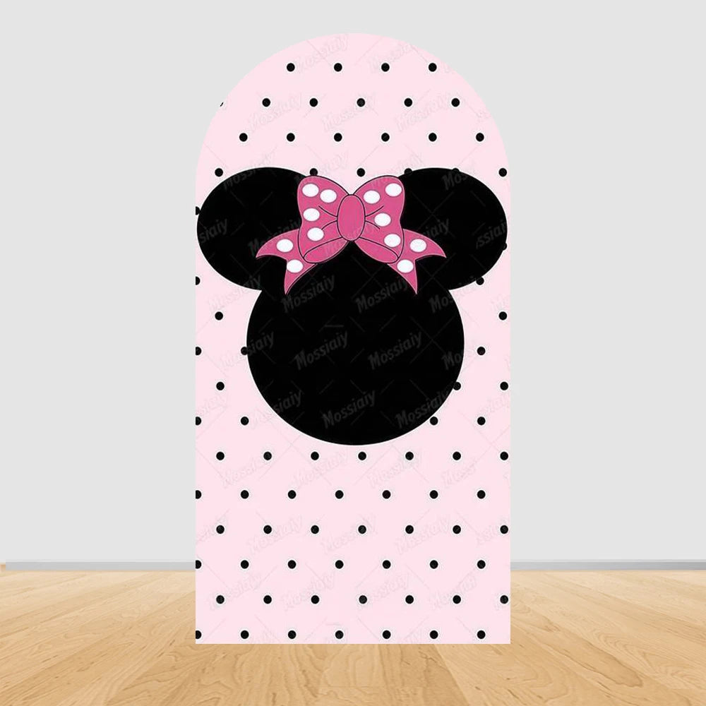 Pink Minnie Arch Background Cover Custom Dot Bow Minnie Photography Backdrop Girl Birthday Party Decoration Portrait Photo Props