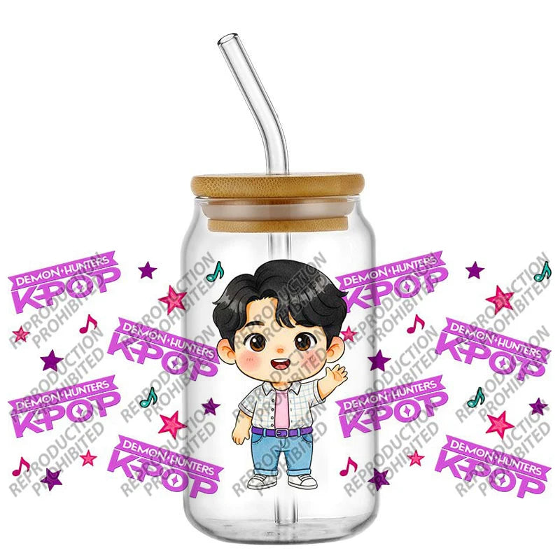Popular K-POP cartoon Hunter design easy peel waterproof DIY Decals 3D uvdtf tumbler transfers stickers 16oz uv dtf cup wrap