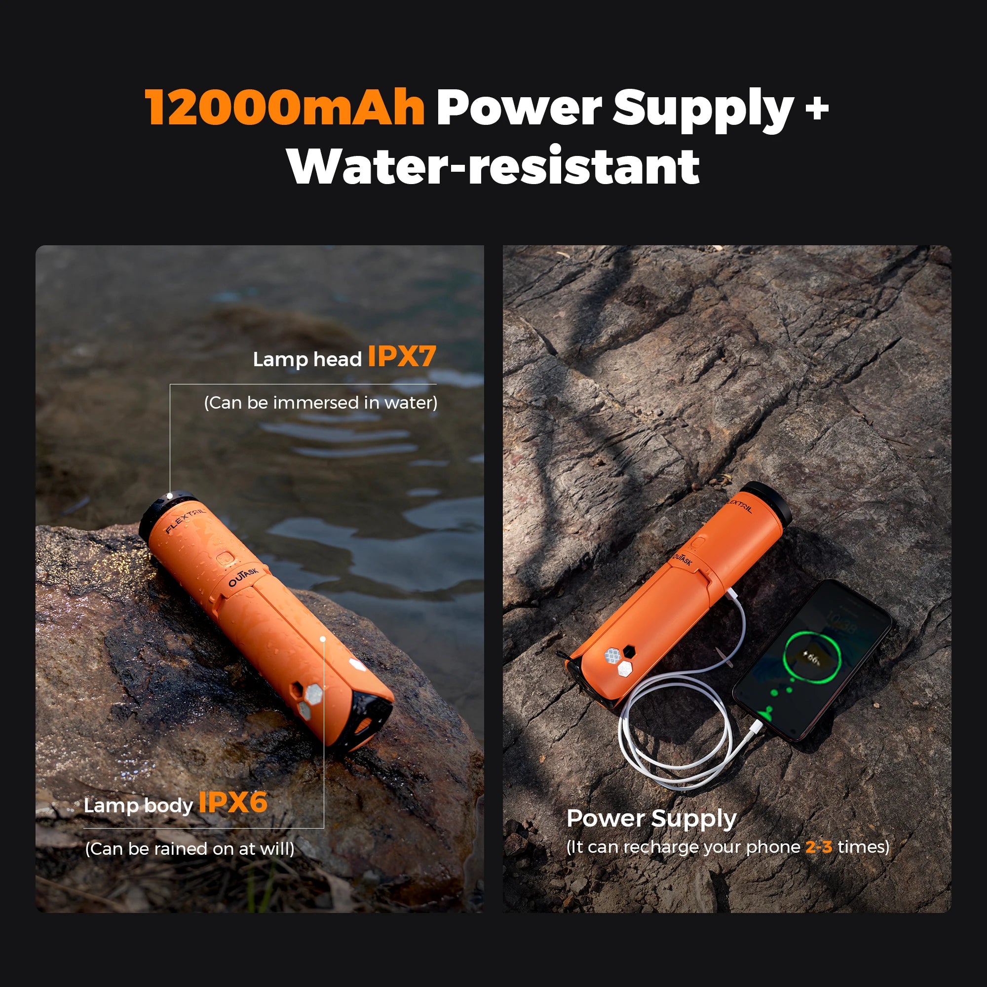Telescopic Magnetic Camping Lantern with 12000mAh Battery, IPX6/IPX7 Waterproof
