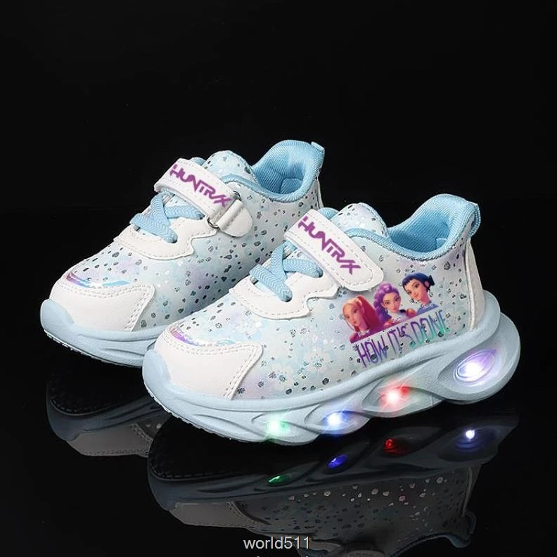 Children's LED Shoes Kpop Demon Hunter Light Up Sneakers Kids Mesh LED Shoes Flashing Lights Toddler Cartoon Sports Shoes Girls