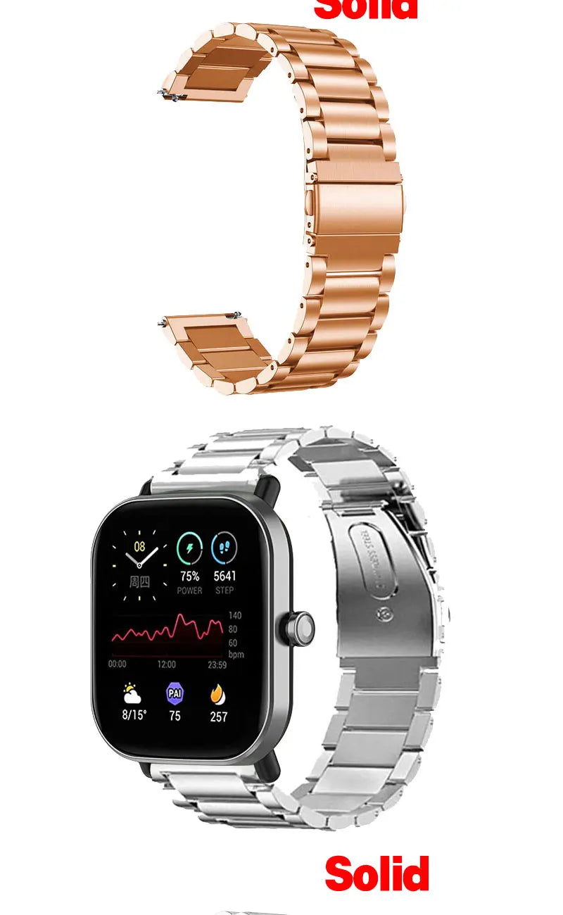 20mm 22mm WatchBand For Amazfit Active/GTS 2/3/4 Mini Strap GTR 2/3/4 42 47mm stainless steel Bracelet For Amazfit Bip 3 5 Band