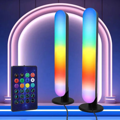 I YAN RGB Rhythm Light Bar with remote control, USB-powered gaming LED lights, customizable colors, and sleek desktop design.