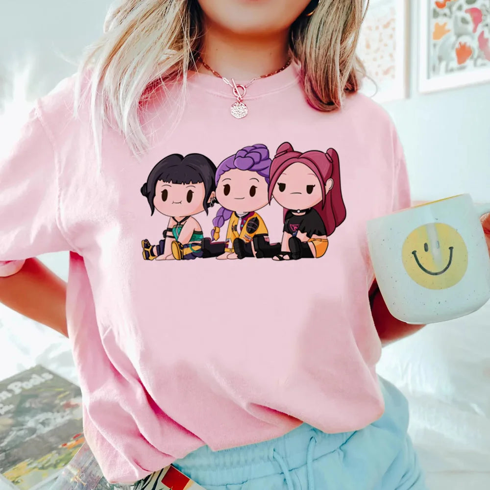 Anime KPop Demon Hunters T-shirt Tops for Children Casual Loose Girl Boy Clothing Round Neck Short Sleeve Street Style T-shirts