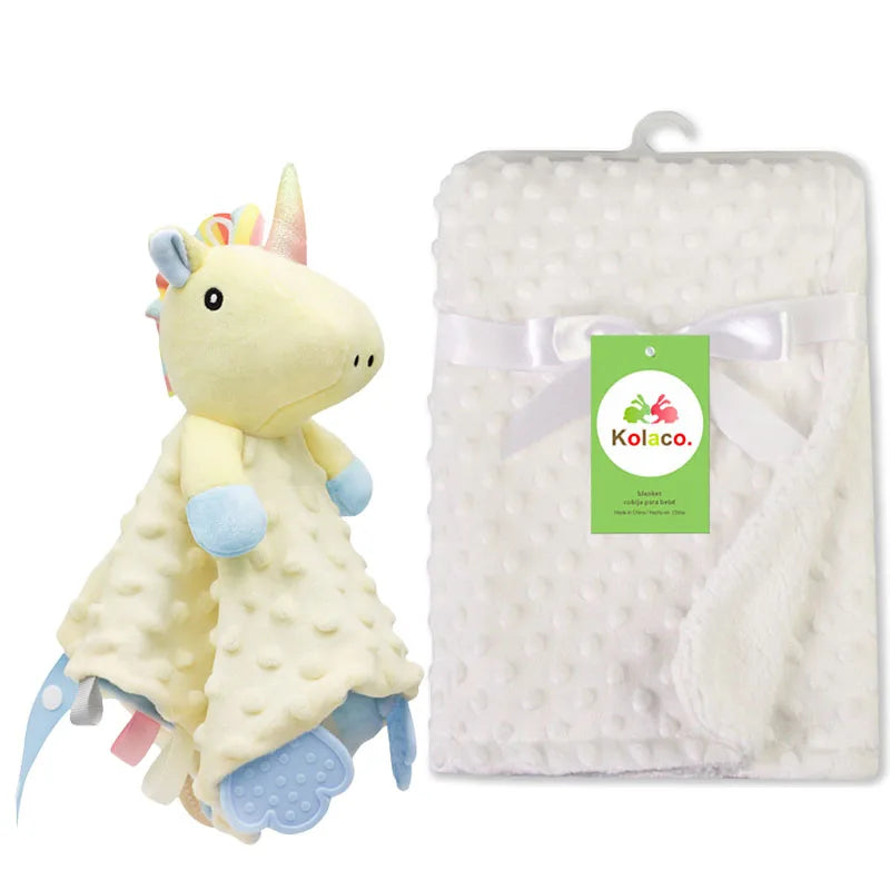 Soft minky dot baby blanket and lovey set by I YAN, personalized with name, perfect for boys and girls at baby showers.