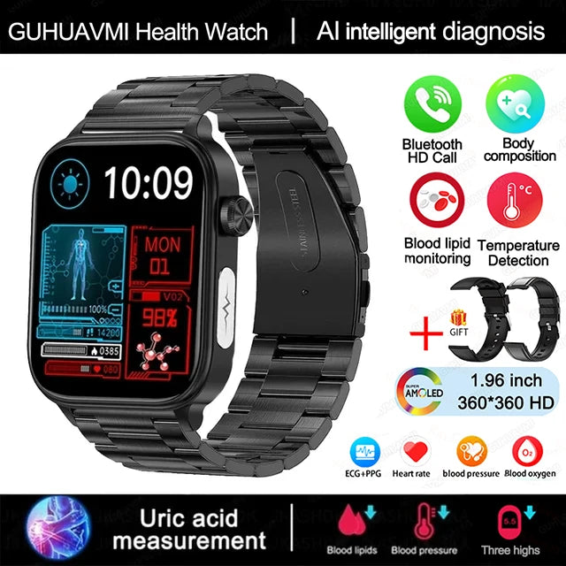 ECG+PPG Monitoring Smart Watch Women Blood pressure Blood Lipid Uric Acid Women Menstrual Health Tracker Smartwatches