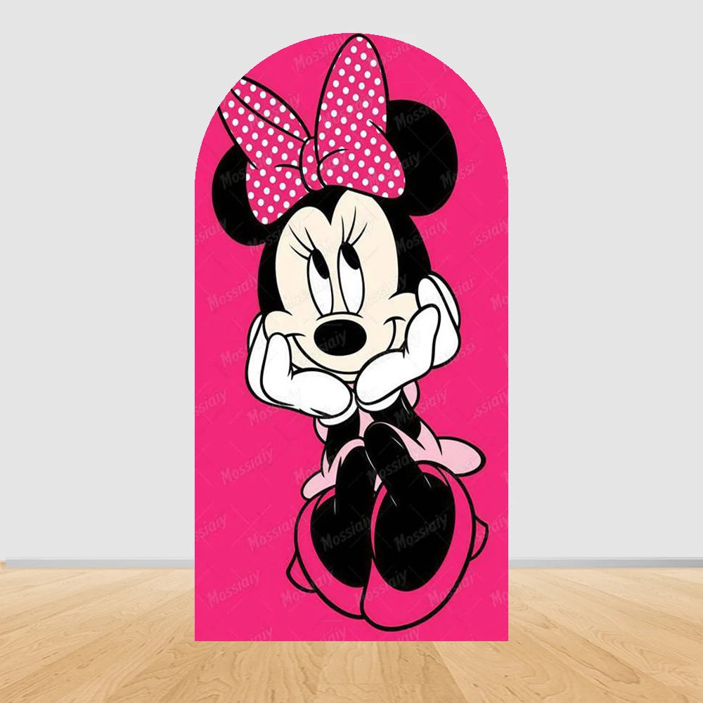 Pink Minnie Arch Background Cover Custom Dot Bow Minnie Photography Backdrop Girl Birthday Party Decoration Portrait Photo Props