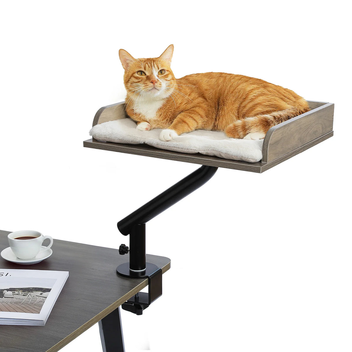 I YAN cat desk bed with 360° rotatable stand, soft hammock for indoor cats, adjustable table-mounted cozy sleeping spot
