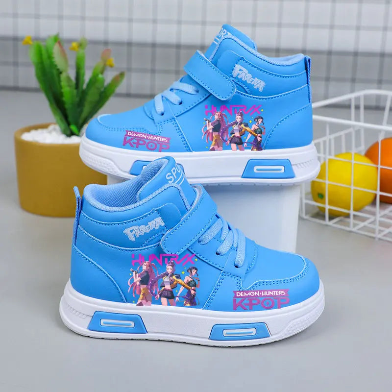 Kpop Demon Hunters High Top Sneakers for Kids Boys Girls Fashion Sport Shoes Anti Slip Casual Footwear Children Leather Sneaker