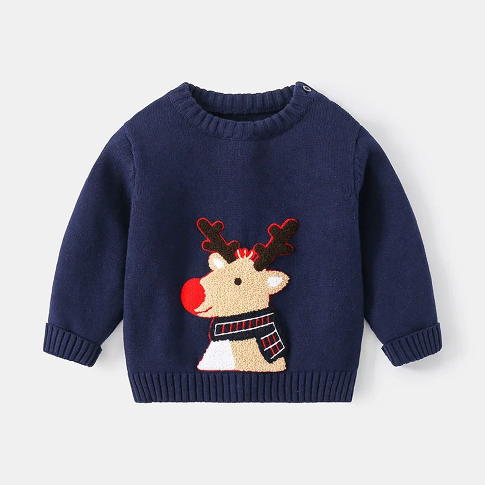 Kids' Christmas Sweater with Reindeer Pattern | Festive Winter Warm Pullover for Boys and Girls