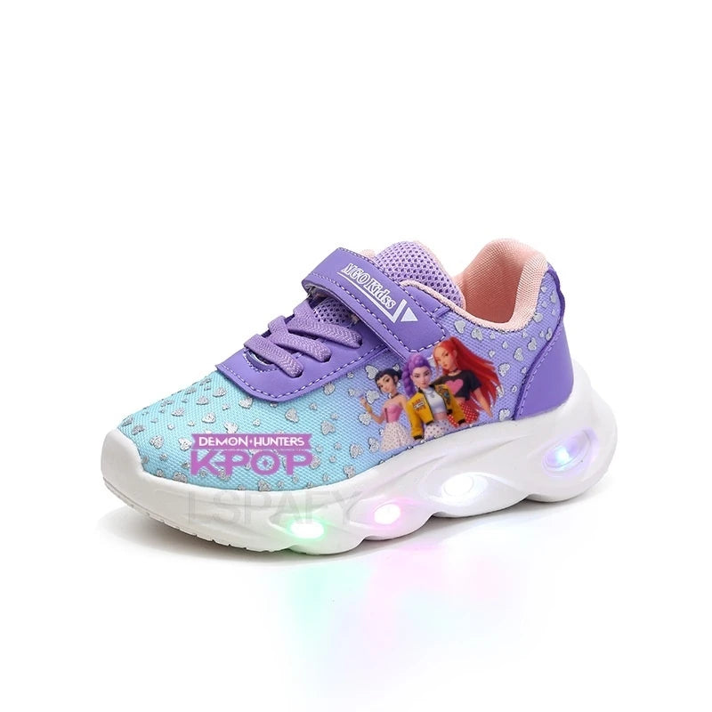 Kpop Demon Hunter LED Light Up Shoes 2026 Spring Autumn Mesh Soft Sole Cartoon Sneakers for Baby Girls Toddlers