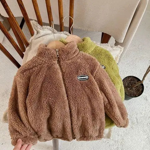 Jackets & Coats Kids Flannel Jacket Autumn Winter Boys Girl Casual Simple Coat Colorful  Lined Top Solid Color Children Clothing