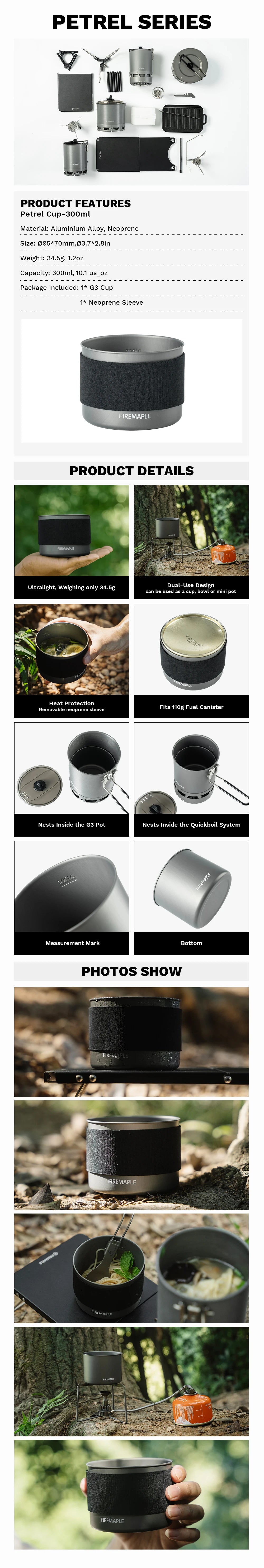 Fire-Maple Petrel Ultralight Cup-Bowl 300ml Portable Heat Protection Cooking Cup for G3 Pot Camping Backpacking Cookware