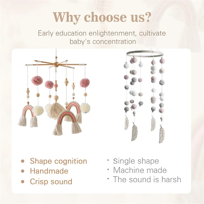 Boho Rainbow Baby Crib Mobile – Wooden Montessori Bed Bell for Newborns - I YAN
