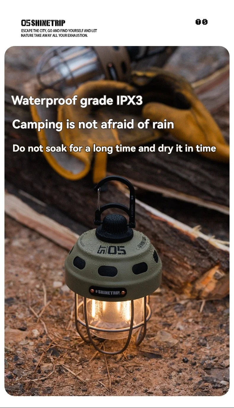 Outdoor vintage pendant light by I YAN, portable rechargeable camping lantern with long-lasting ambient lighting for tents and outdoor use.