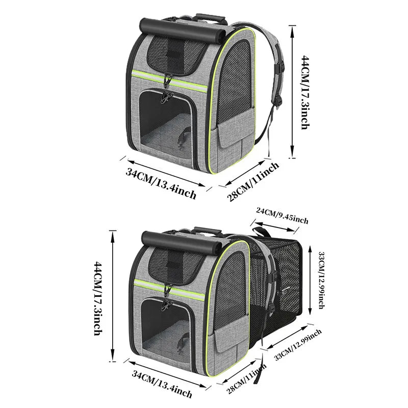 I YAN expandable cat carrier backpack with shade cover and breathable mesh, designed for travel with cats and small dogs.