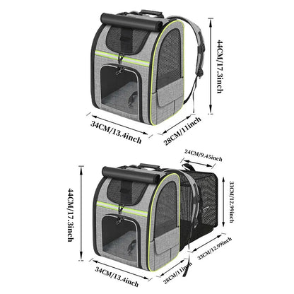 I YAN expandable cat carrier backpack with shade cover and breathable mesh, designed for travel with cats and small dogs.