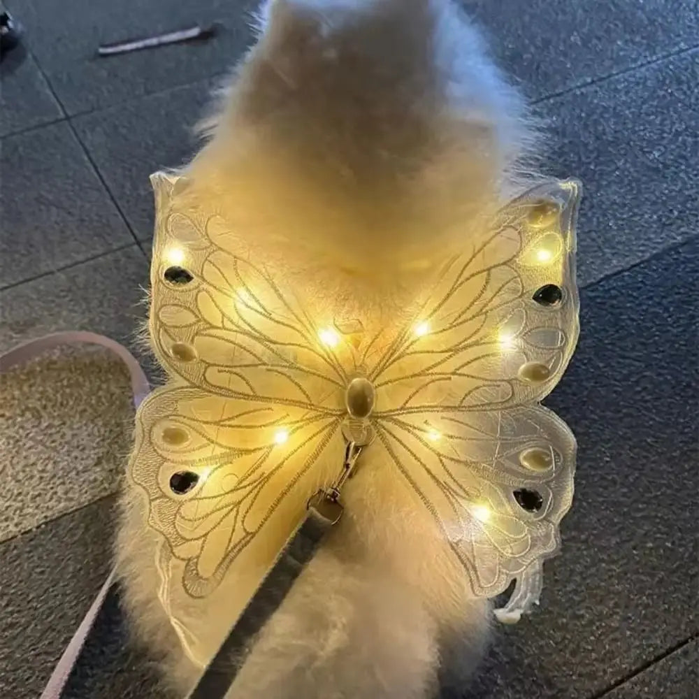 Dog and cat pet costume with butterfly wing back decoration by I YAN, featuring colorful, lightweight butterfly wings for pets.