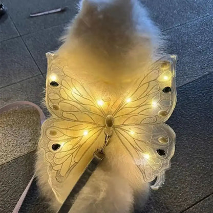 Dog and cat pet costume with butterfly wing back decoration by I YAN, featuring colorful, lightweight butterfly wings for pets.