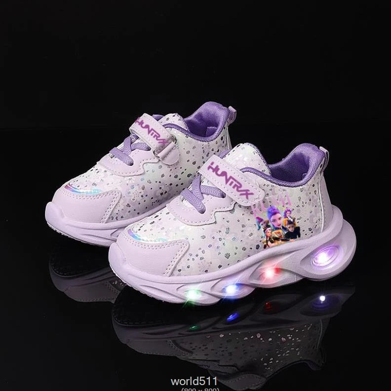 Children's LED Shoes Kpop Demon Hunter Light Up Sneakers Kids Mesh LED Shoes Flashing Lights Toddler Cartoon Sports Shoes Girls