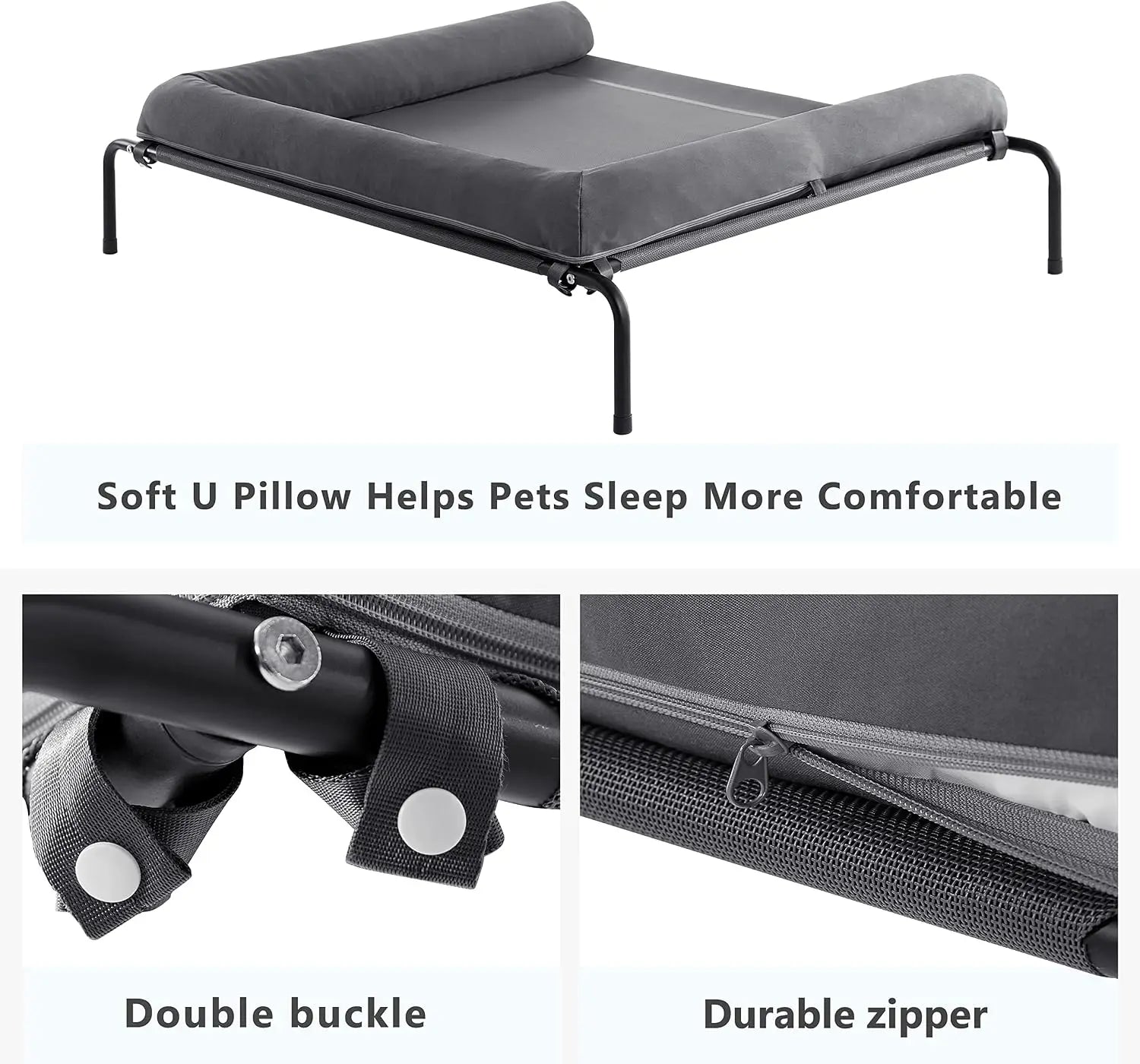 Elevated Cooling Dog Bed for Large Dogs, Portable Indoor Outdoor Raised Cot with Breathable Mesh, Chew Proof Pet Hammock, Removable Waterproof Bolsters