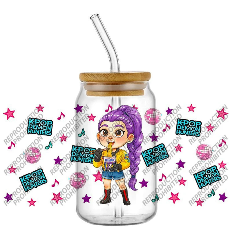 Popular K-POP cartoon Hunter design easy peel waterproof DIY Decals 3D uvdtf tumbler transfers stickers 16oz uv dtf cup wrap