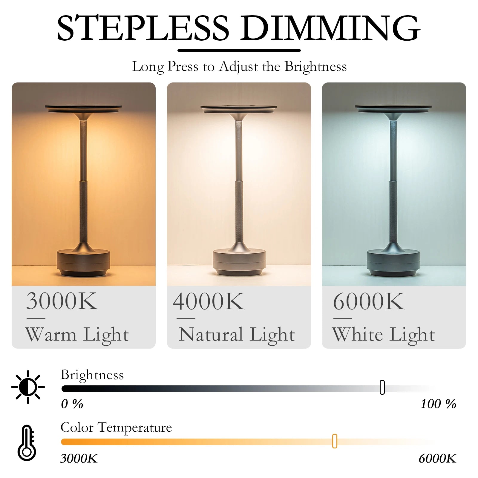 Rechargeable Wireless Table Lamp LED Touch Sensor Desktop Night Light Reading Lamp for Restaurant Hotel Bar Bedroom Decor Light