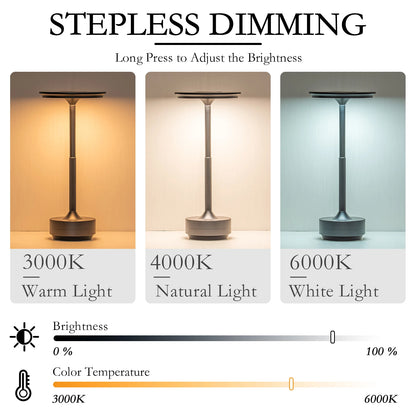 Rechargeable wireless LED table lamp by I YAN with touch sensor, ideal for night reading, bedroom, restaurant, or hotel decor.