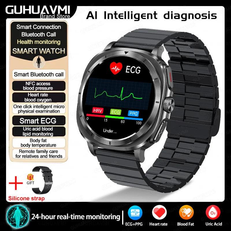 New Health Watch Uric Acid Blood Pressure Blood oxygen Body Analysis Body Fat SmartWatch ECG+PPG Bluetooth call Clock Women Men