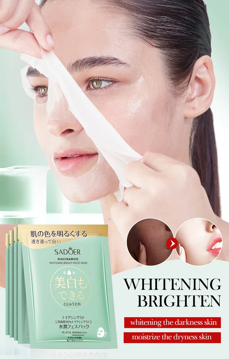5/10pcs SADOER Nicotinamide Facial Masks for Face Moisturizing Brightening Firming Hydrating Face Mask Anti Wrinkle Skin Care