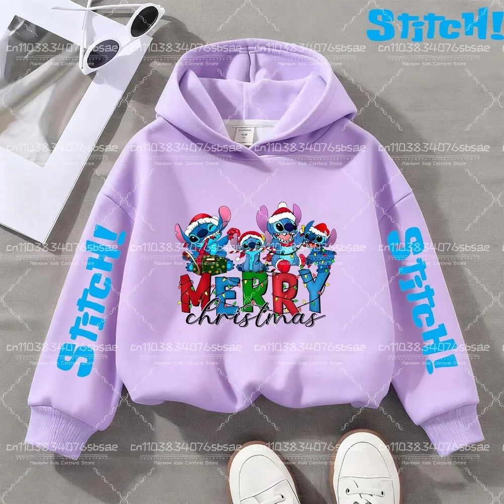 Disney Stitch Sweatshirts for Boys Girls Christmas Clothes Stich Print Hoodies Winter Pullover Outerwear Tops Children Clothing