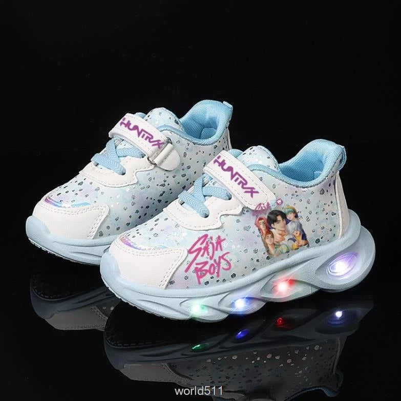 Children's LED Shoes Kpop Demon Hunter Light Up Sneakers Kids Mesh LED Shoes Flashing Lights Toddler Cartoon Sports Shoes Girls