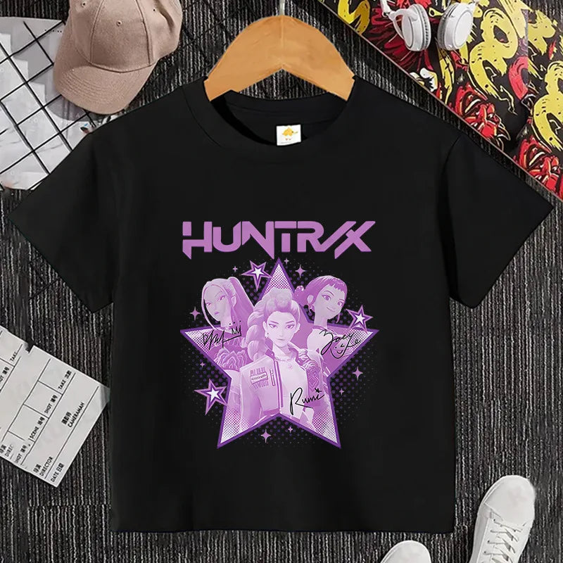 Kawaii K-POP Demon Hunters Kids T-shirt Girl Boy Clothes Children Clothing Fashion Tops Cotton Sweet Gift Short Sleeve Costumes