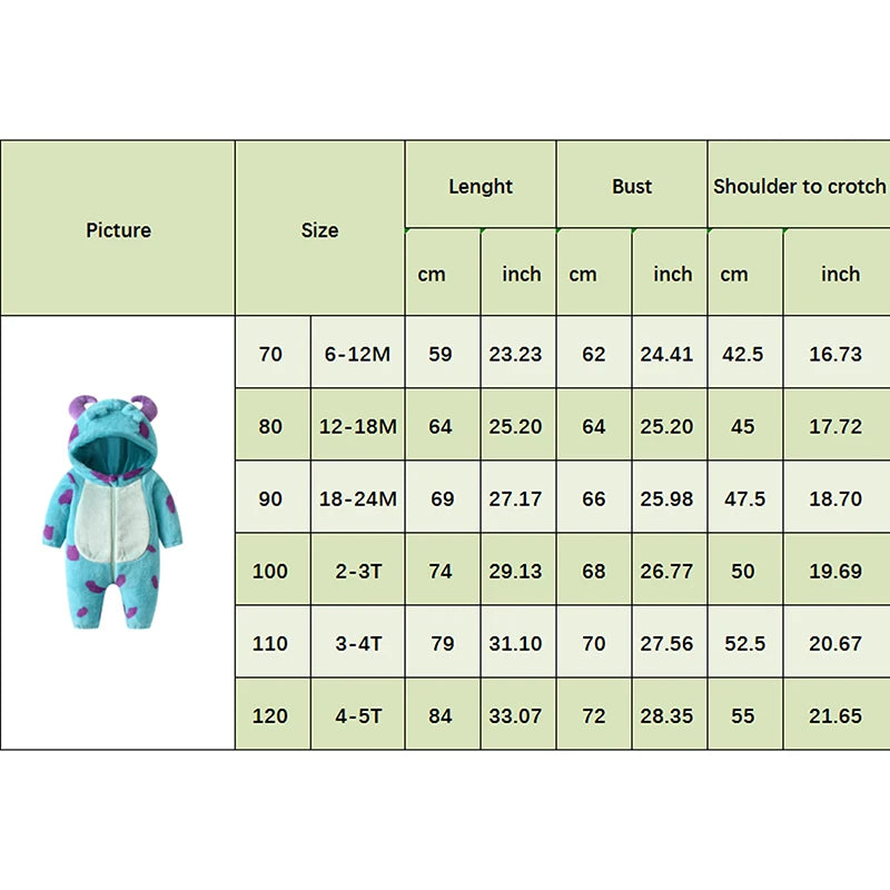 1-5years Kids Infant Fleece Jumpsuit Pajamas Cartoon Monster Horn Hooded Warm Thicken Winter Rompers Snowsuit For Girls And Boys