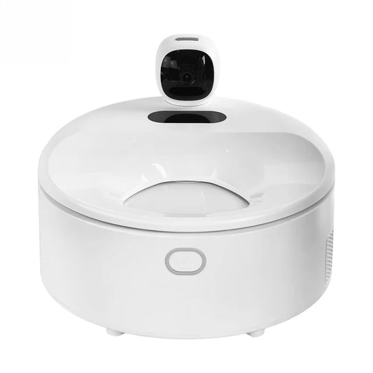 I YAN Smart 5-Meal Pet Wet Food Feeder with WiFi app control, built-in camera, and auto cooling system.