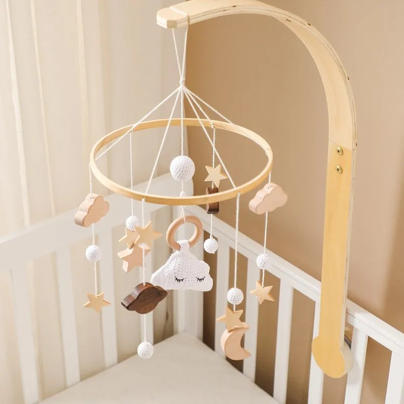 Baby Cloud Crib Mobile with Musical Box – Wooden Rattle Toy for Newborns 0–12M - I YAN