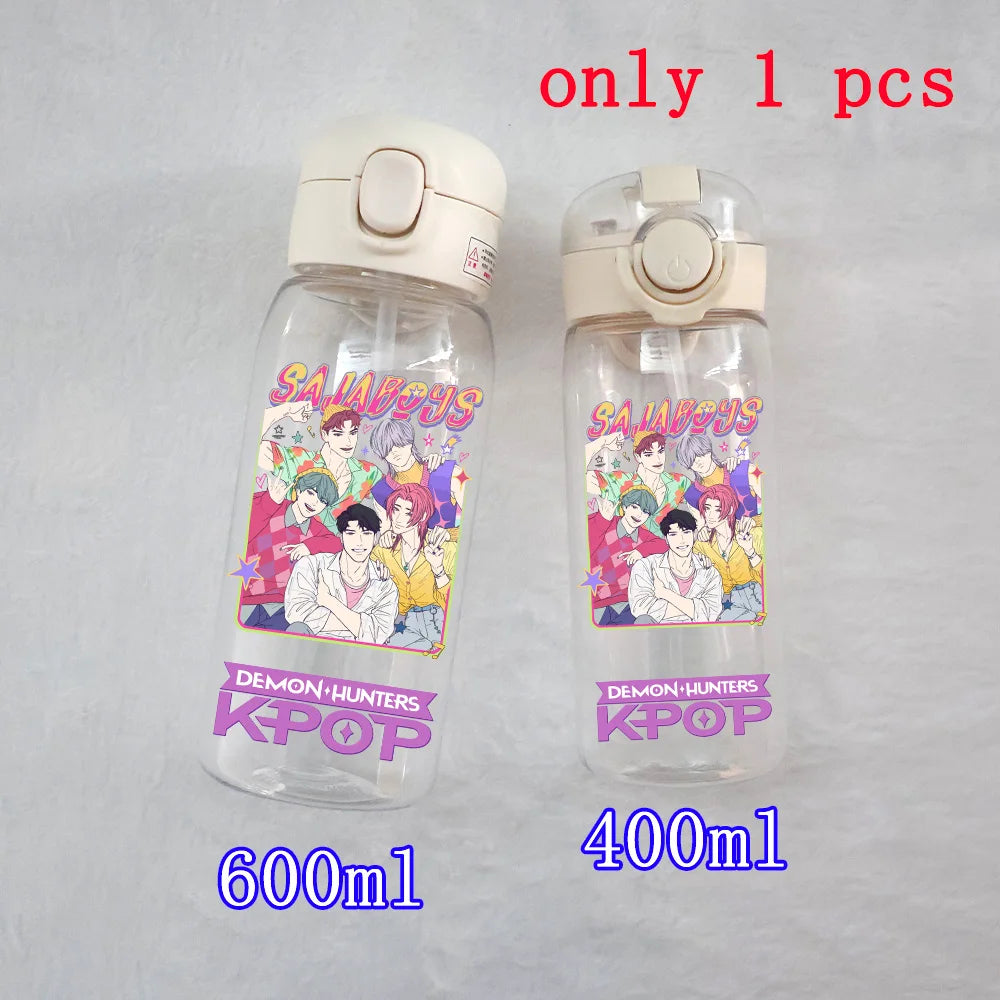 400ML-600ML Animated Movie K-Pop: Demon Hunters HUNTR/X Plastic Large Capacity Water Cup Bottle Gourde Drinking Bottle Gifts