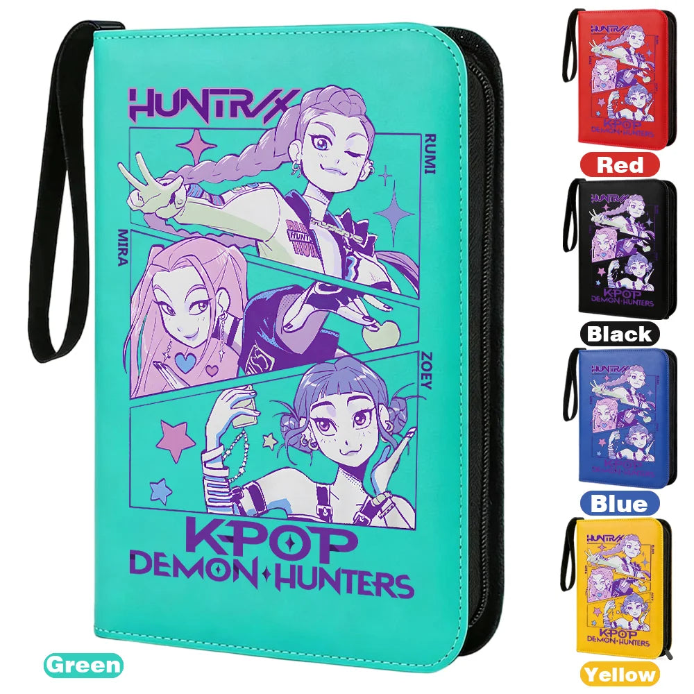 I YAN Demon Hunters card album binder with 400 pockets, soft PU cover, zipper closure, designed for collectible cards and stationery.