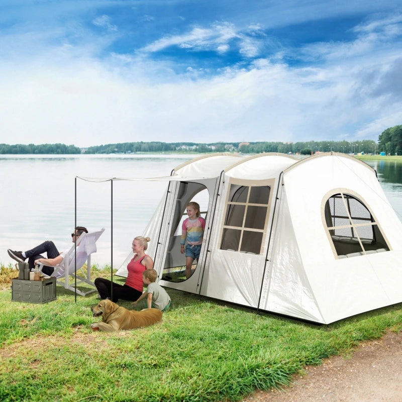 4 Man Tunnel Tent, Family Camping Tent with Porch, Bedroom and Living Area, Sewn in Groundsheet, 3000mm Waterproof, Portable wit