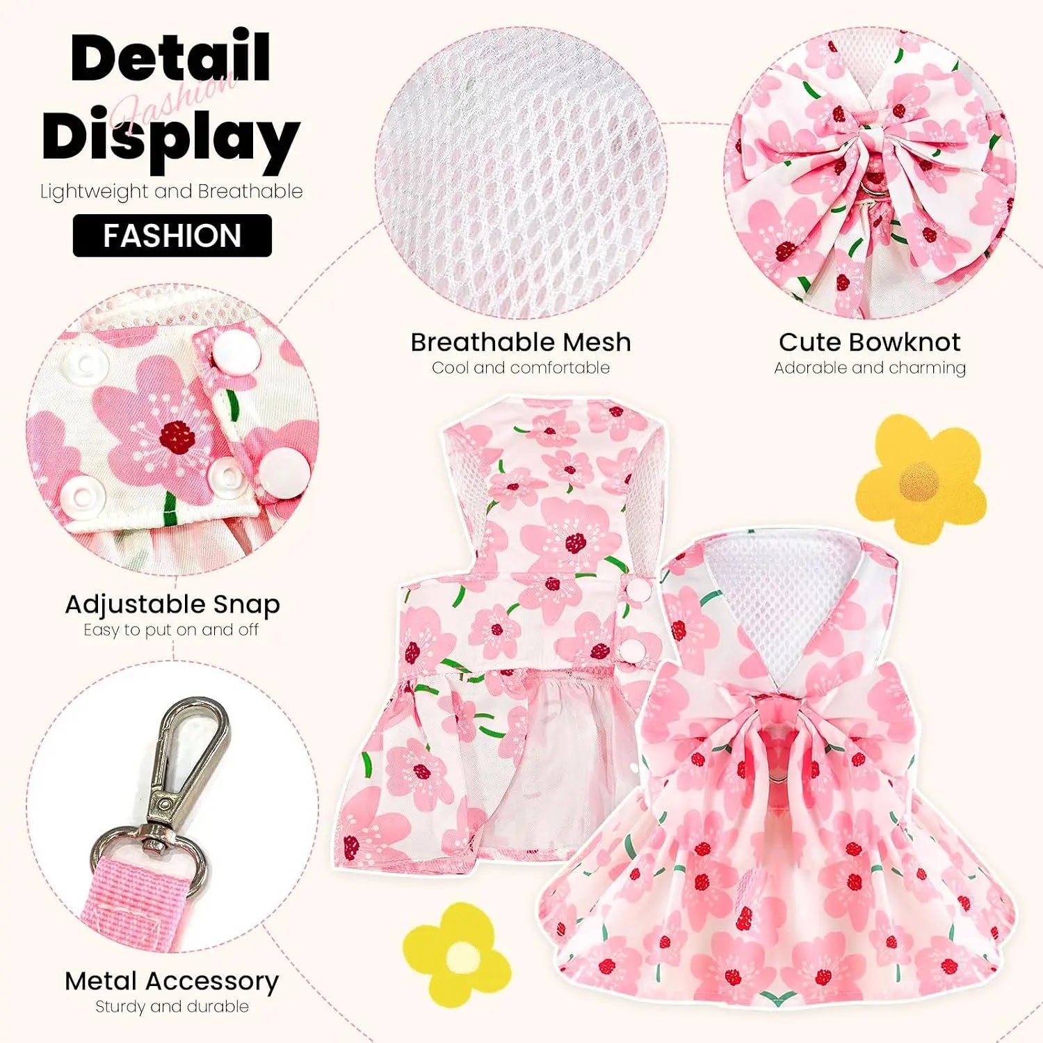 Cute Dog Dress for Small Dogs Summer Floral Puppy Clothes with Bow and Harness Set for Holiday Birthday Party