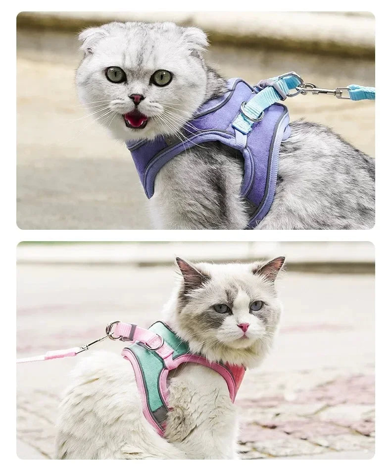 Cute Reflective Cat and Dog Harness with Safety Buckle - Anti-Pull Escape-Proof Vest Leash for Pets