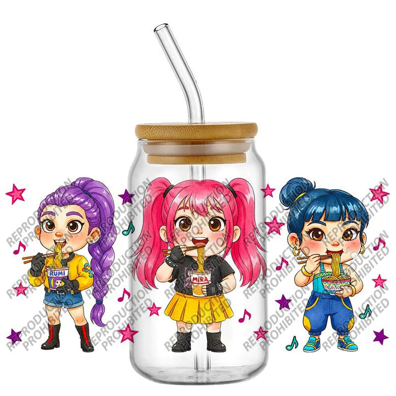 Popular K-POP cartoon Hunter design easy peel waterproof DIY Decals 3D uvdtf tumbler transfers stickers 16oz uv dtf cup wrap
