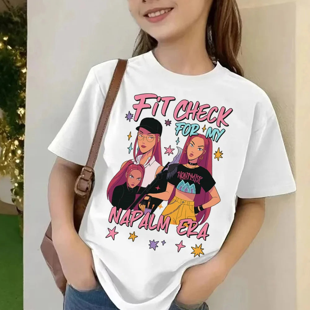 Movie KPop Demon Hunters T-shirt Summer Short Sleeve Tee for Children Casual Loose Girl Boy Graphic Printed Tops