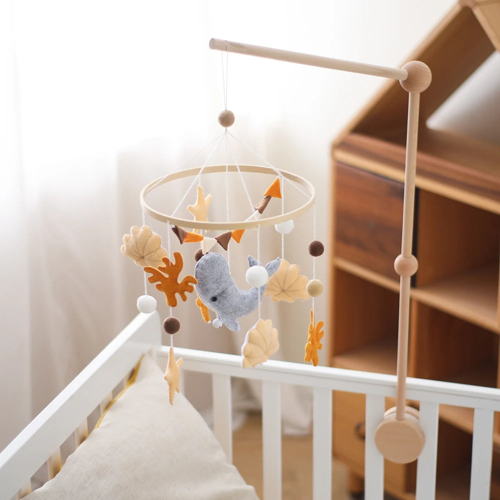 Blue Whale Baby Crib Mobile – Fabric & Bamboo Ring Nursery Decor for Newborns - I YAN