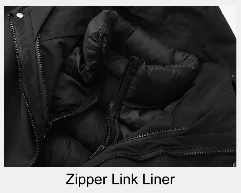 Men's 3 In 1 Thick Hiking Jacket Down Cotton Waterproof Winter Windbreaker Outdoor Warm Camping Jacket Windproof Coat