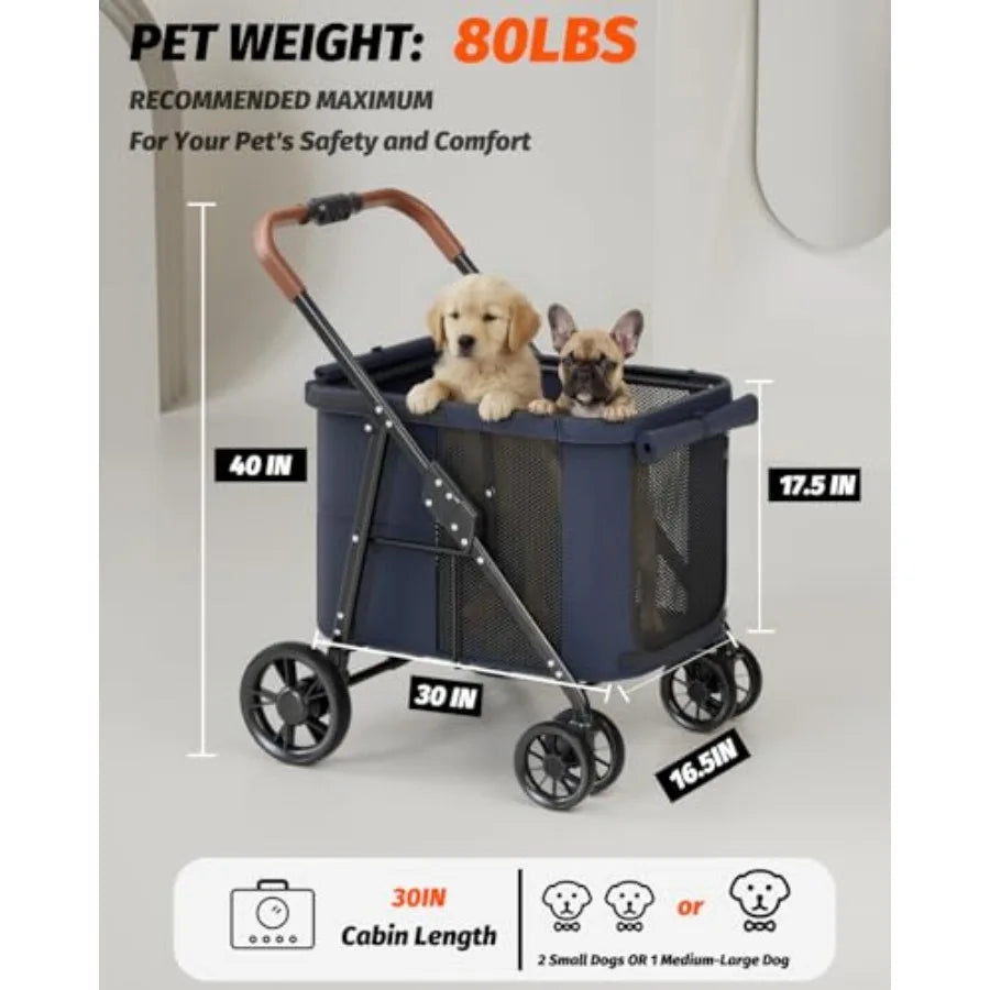 Dog Stroller for Large and Medium Dogs, Pet Stroller for 2 Small Dogs Up to 80 Lbs, Extra Large Heavy Duty, Folding and Breatha