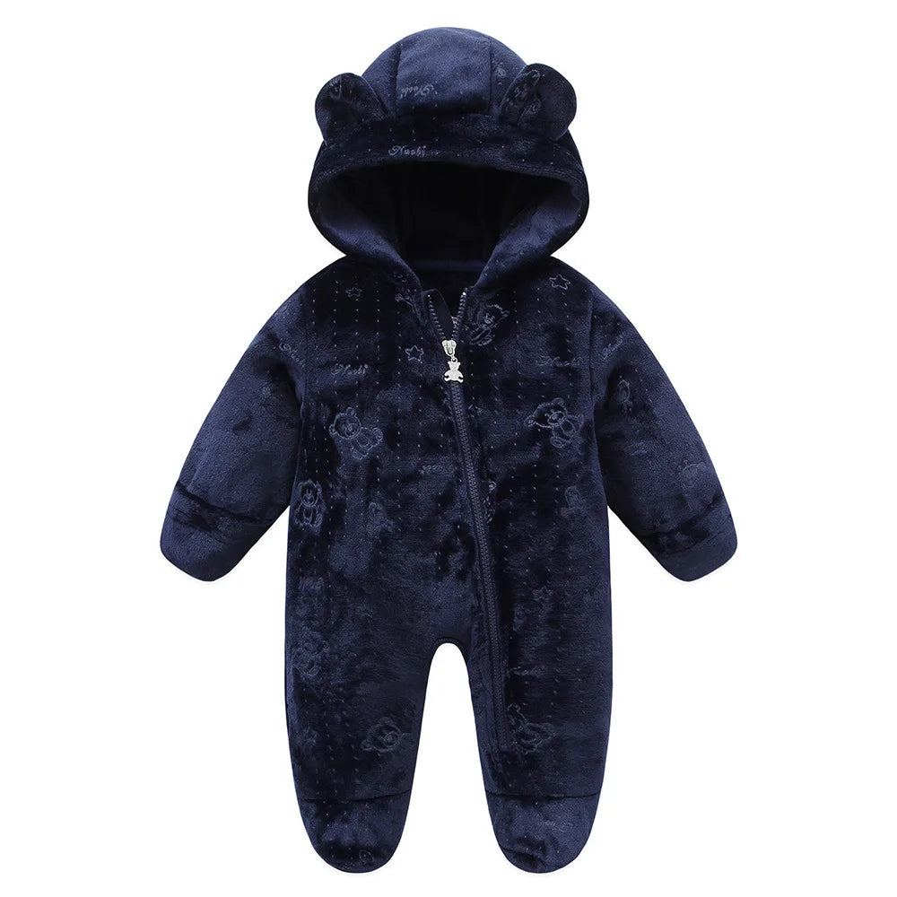 Autumn Winter Newborn Baby overalls Flannel Hooded Kids Baby Girl Rompers 0-1 Years Toddler Boy Jumpsuit Outfits