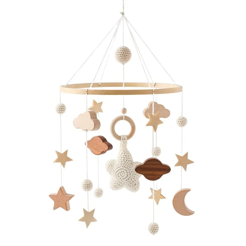 Crochet Stars Baby Crib Mobile – Wooden Bed Bell Hanging Toy for Newborns 0-12M - I YAN