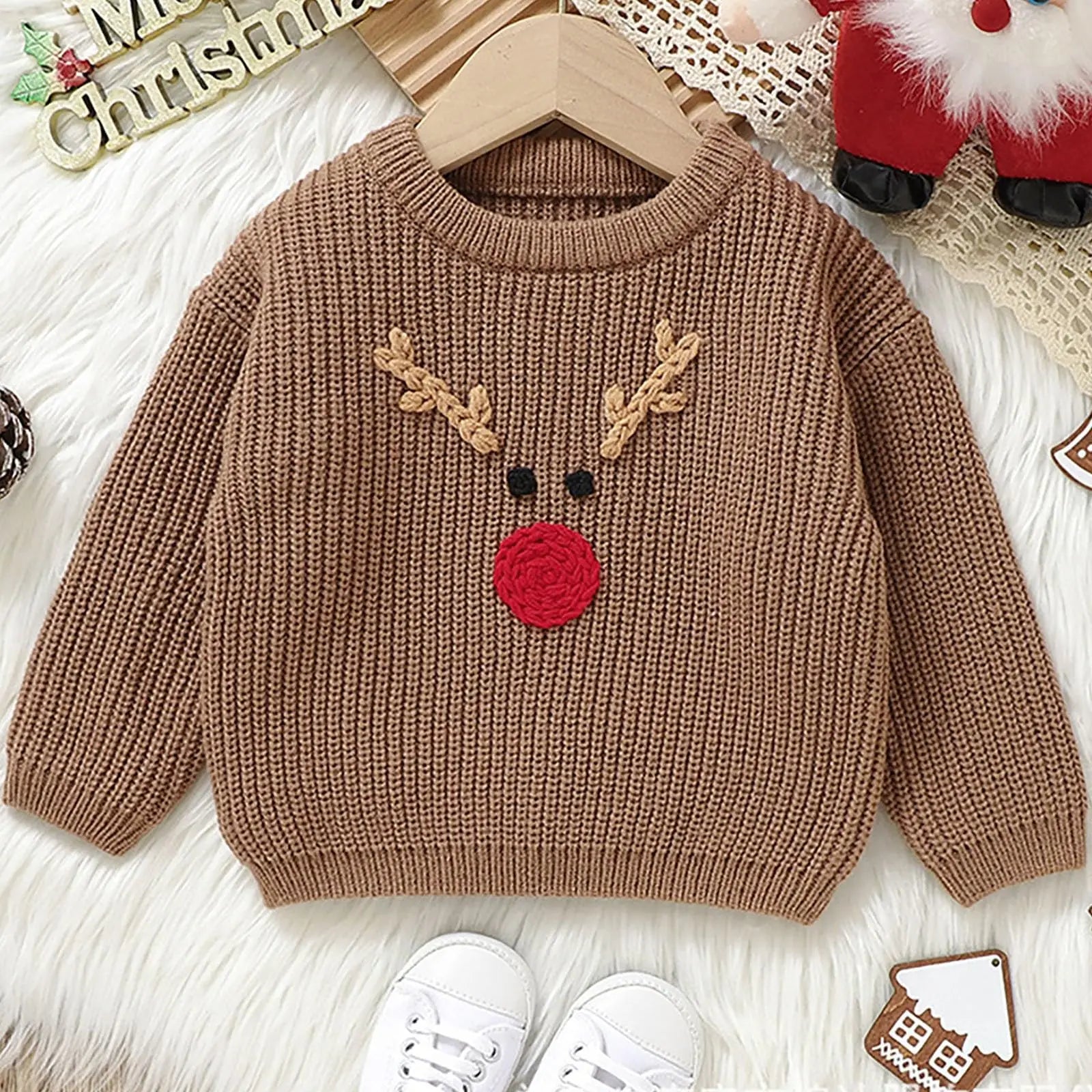 Christmas Reindeer Sweaters for Baby Boy Girl Fall Casual Fashion Knitted Sweater Kids Winter Warm Cute Pullover Sweatshirt,1-2Y
