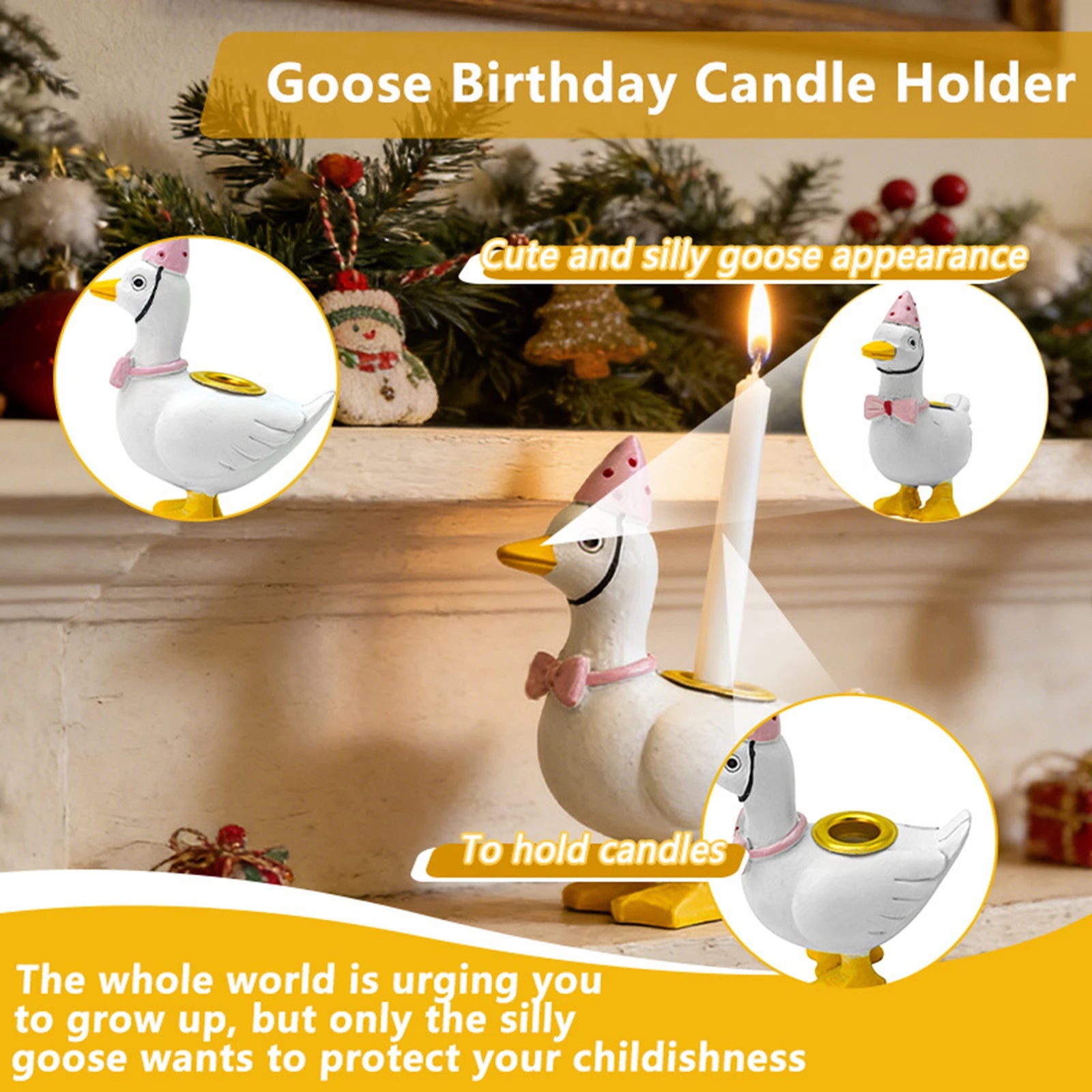 2Pcs Resin Goose Cute Cake Topper Stand Candlestick Cake Candle Holders Birthday Party Supplies for Celebrations Decoration